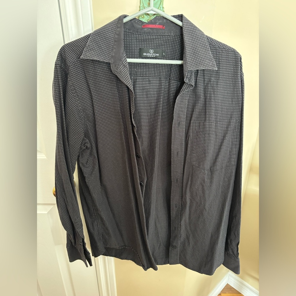 Bugatchi Charcoal Micro Dot Long-Sleeve Button-Up Shirt